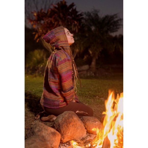 Kashmiri Pixie Hood Sweater Brown Festival Jacket - Picture 3 of 5